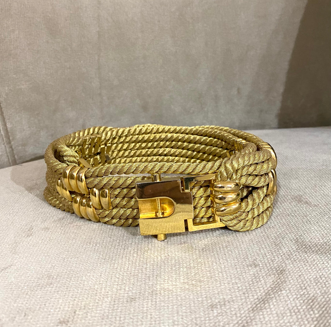 Vintage dainty gold rope belt with buckle closure Vintage Black Satin Rope Belt With Gold Clasp | Ladies Fancy  main image 4